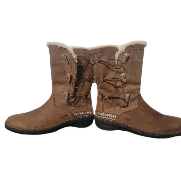 UGG Australia Adirondack Tall Leather Sheepskin Winter Boots Women 10 Chestnut - Picture 13 of 14